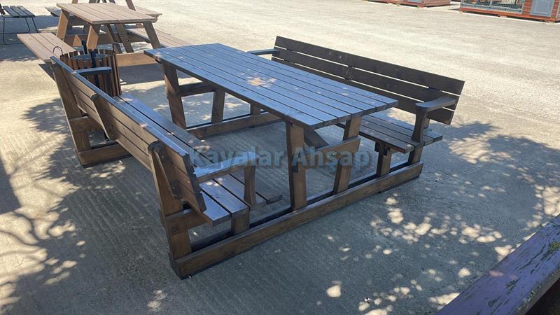 PM-109 Yaslanmalı Ahşap Piknik Masası 200cm | Sibirya Çam Bahçe Masası