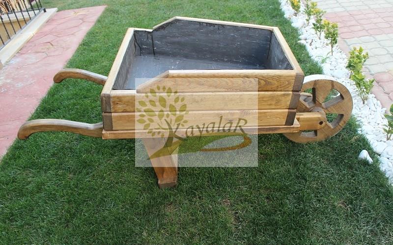 AS-117 Ahşap Saksı El Arabası | Tekerlekli Dekoratif Bahçe Çiçekliği Fiyatları