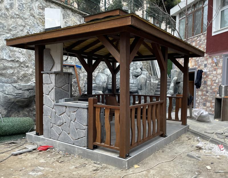 KM-185 Barbekülü Ahşap Kamelya | Şömineli ve Bacalı Lük